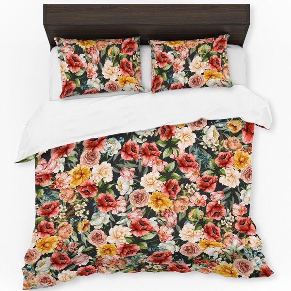 Water Paint Mix of Flower on Black Duvet Cover Set by Mark van Vuuren