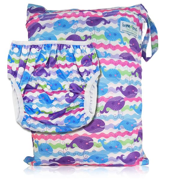 Bamboo Baby Wetbag &amp; Swim Nappy Combo Blue Whale