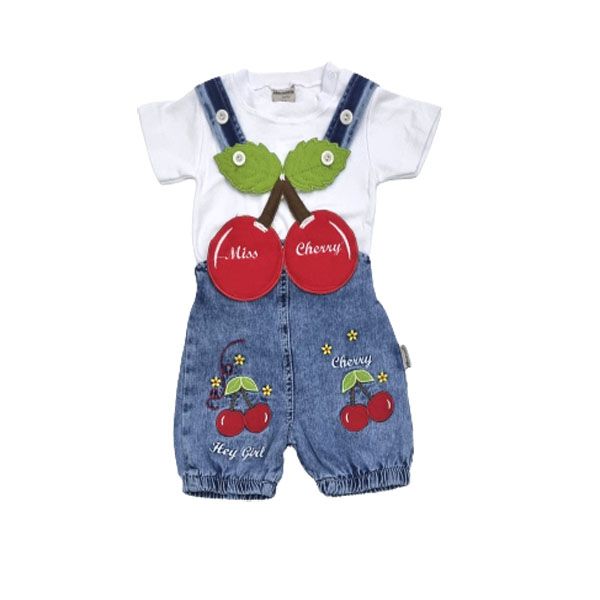 Baby's 100% Cotton Dungaree with Big Cherrys &amp; T-Shirt 2 Piece Set
