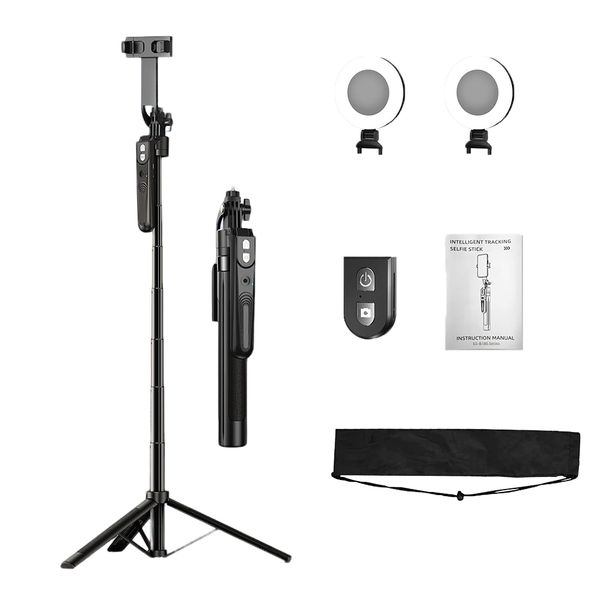 Extendable Auto Face Tracking Selfie Stick Tripod with Light for Vlog/Video