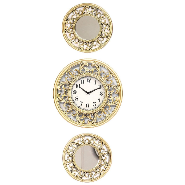 Grace Pack Classico Gold Battery Powered Analogue Trio Wall Clock 3 Piece