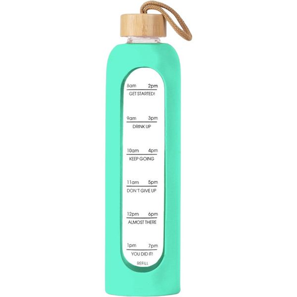 1 Litre Large Capacity Motivational Glass Water Bottle - Sky Blue