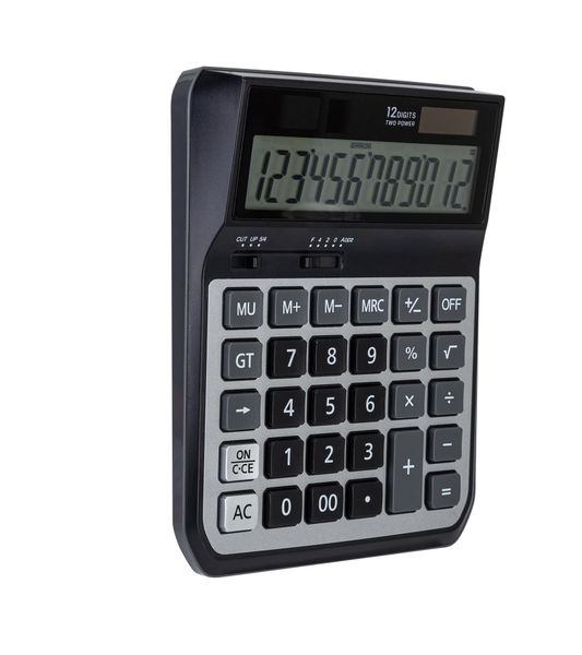 12-Digits Metal Dual Power Desktop Calculator - Silver Black