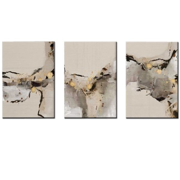 Canvas-Art-3 Pieces Gold Splash Modern Grey Abstract Wall Art
