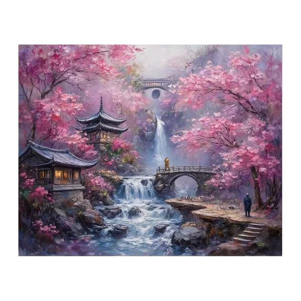 Cherry Blossom Waterfall Paint By Number Kit (40x50cm)