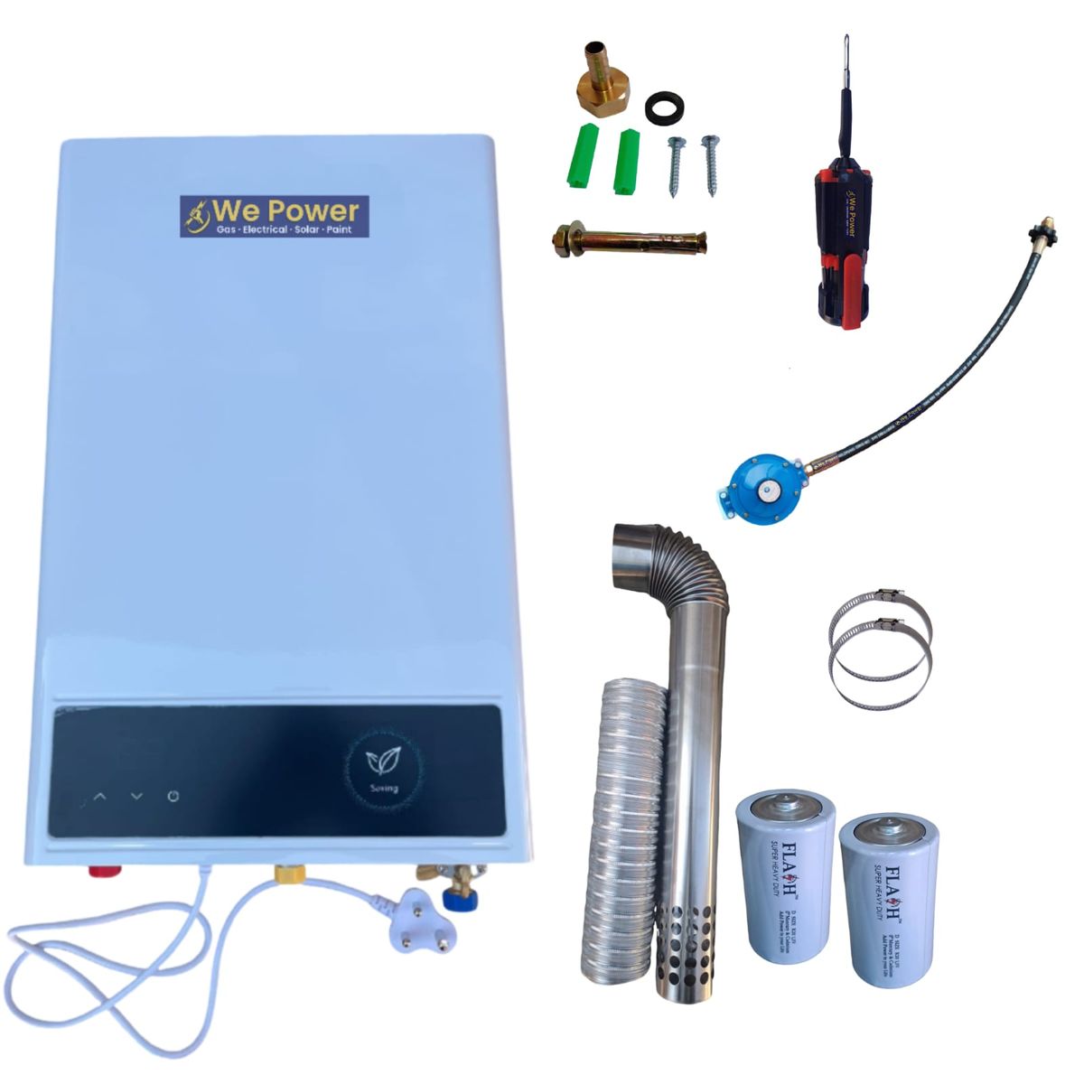 Gas Geyser - 16L - Industrial Regulator - Batteries and Screwdriver Set Included