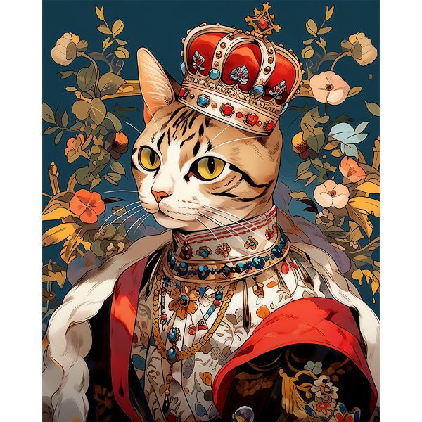 Cat Portrait Royal Crown Red image