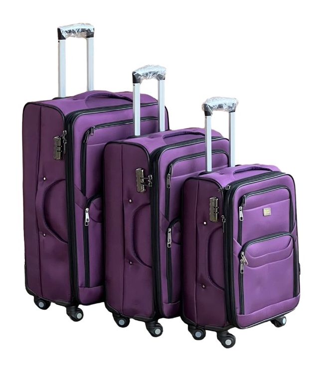 Le Emporer Fabric 3 Piece Luggage- Double Zip Suitcase