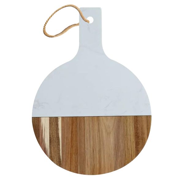 Marble and Acacia Wood Serving Board with Handle - Size : 35cm x 25cm