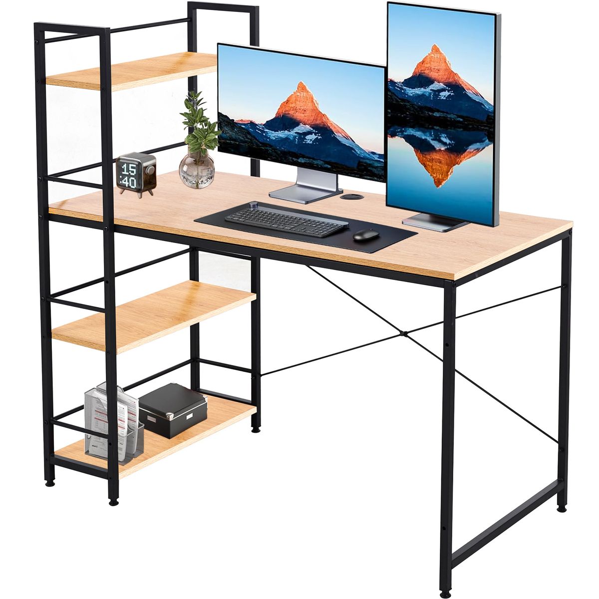 Work Desk Office Study Desk Computer Workstation Gaming Table with Shelves