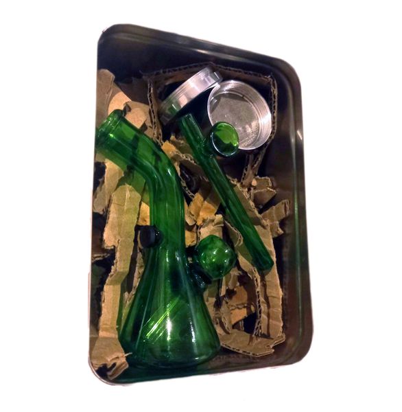 13cm Mini Water Glass Bong &amp; Pipe plus Metal Grinder Combo