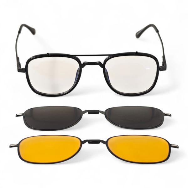 7704 Men's Anti Blue Light Glasses with Magnetic Foldable Clip-On Lenses