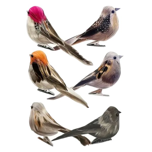 Decor Craft Realistic Artificial Bird Sparrow Ornament Clip 10cm - 6 Pieces