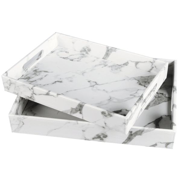 PU Leather Vanity Storage Serving Tray - Set of 2