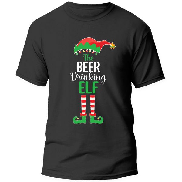 Christmas Printed T-Shirt - The Beer Drinking Elf