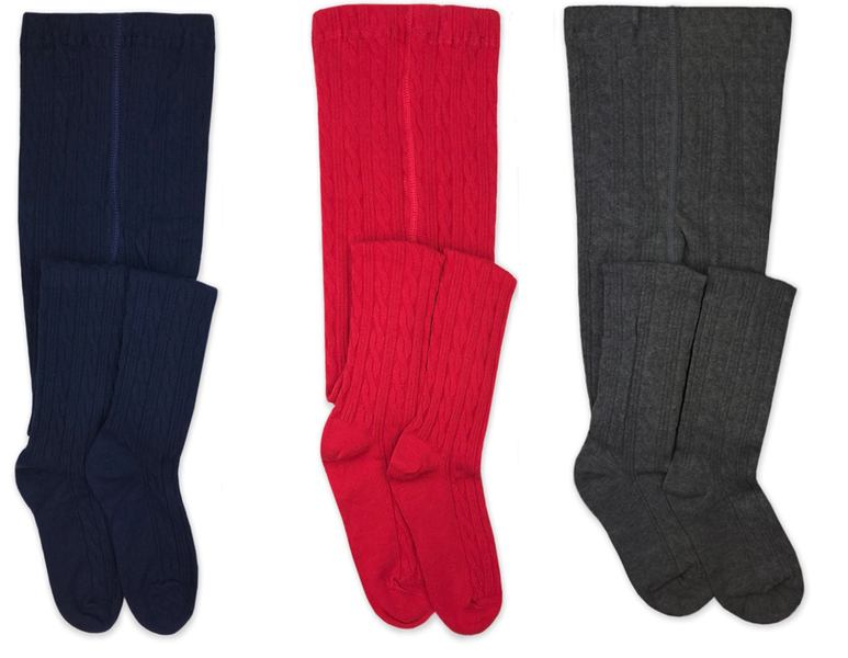 Girls Cable Knit Ballet Footed Stockings - 3-Pack