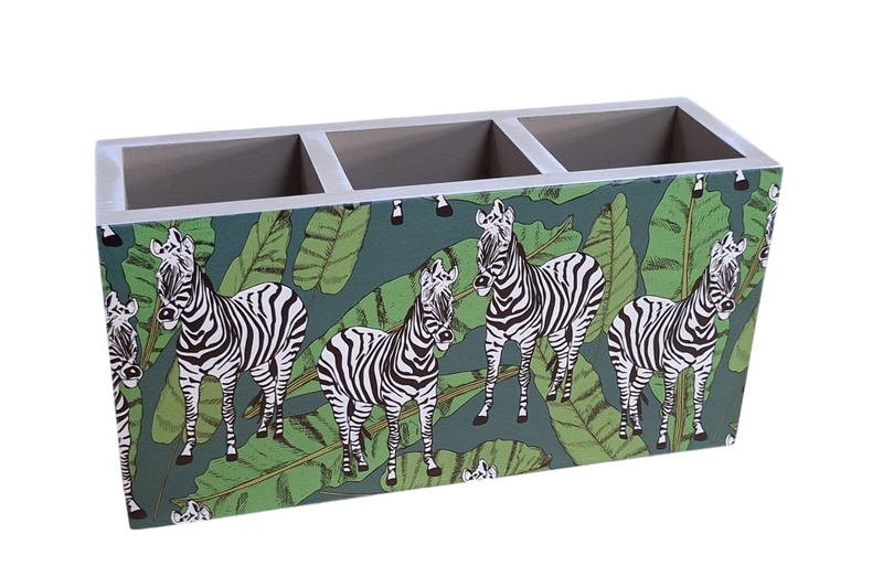 Cutlery/Stationary Holder - Zebras on Green Leaves