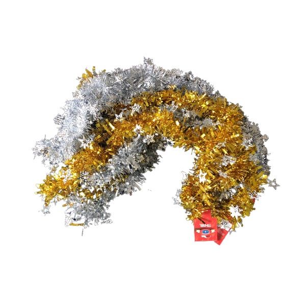 Christmas Garland Tinsel 2m (Pack of 4) Silver & Gold