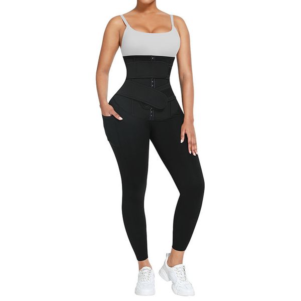2 in 1 Compression Neoprene Waist Trainer Pants