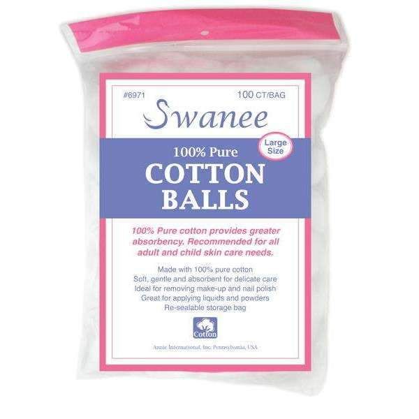 Ann06971 - Swanee - Cotton Ball L 100Ct White 100% Pure Cotton - 6 Pack