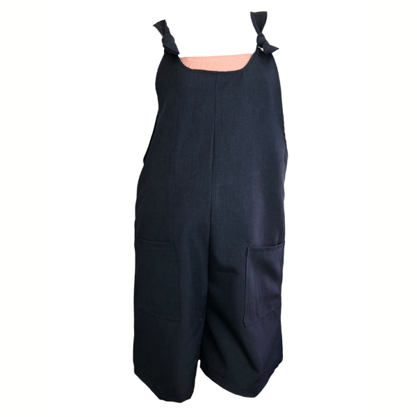 Maternity Overall Navy Shorts and Pink Shoulder less Top