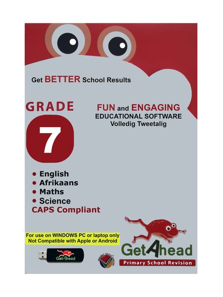 USB - Grade 7 CAPS Educational Software - Maths, English,Afrikaans, Science