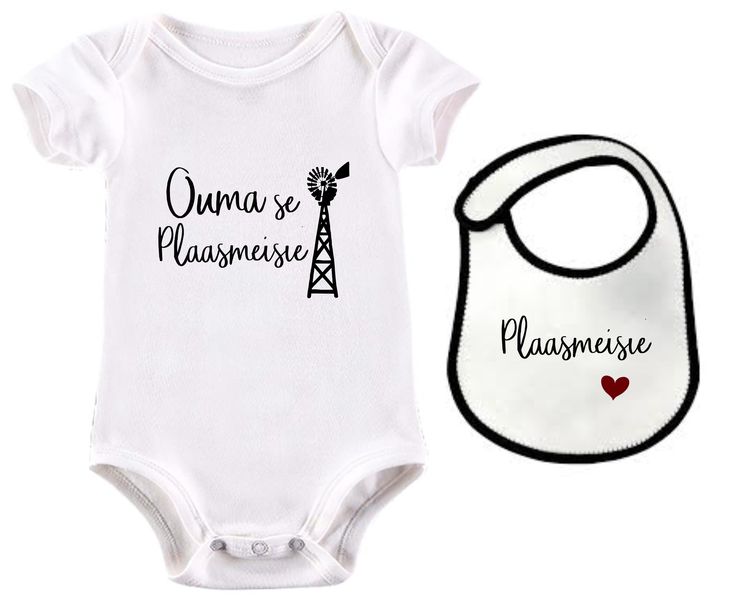 Ouma se Plaasmeisie Afrikaans baby grow &amp; bib combo