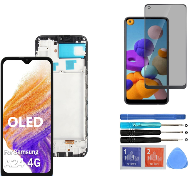 OLED LCD SCREEN for Samsung A24 with Frame, Privacy Proctor &amp; Tools kit