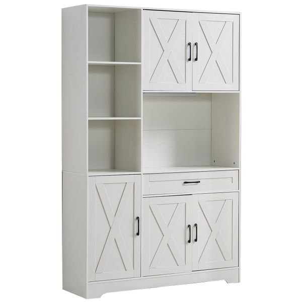 Retro-Style Door Panel Wooden White Cabinet with Light Strips