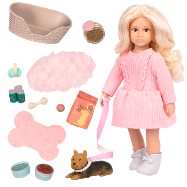 Lori Doll Dafina's Pet Play Set with Yorkie pet &amp; toy pet care accessories