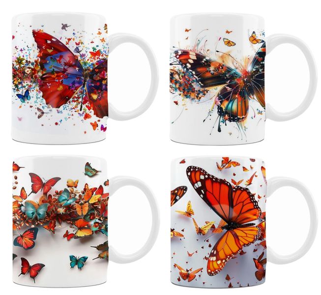 Set of 4 Designer Art Coffee Mug Butterfly (DSGN1)