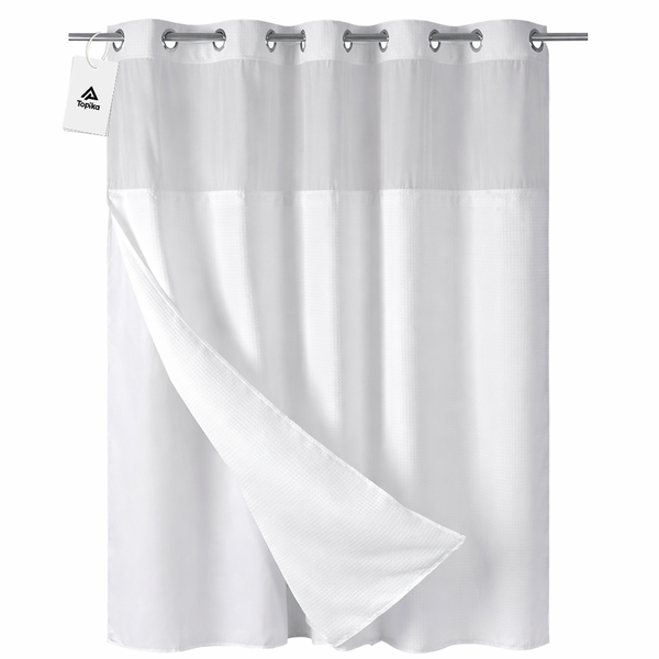 Topika Fabric Shower Curtain 180x200cm with Snap Liner, No Hooks Needed