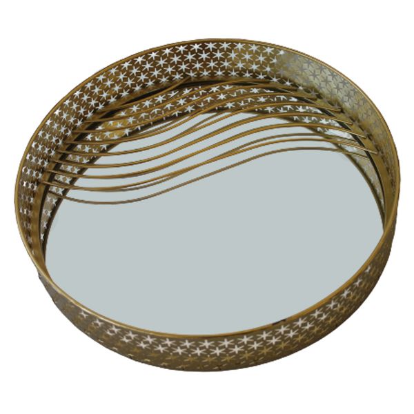Round Golden Metal Mirror Tray - Large Size