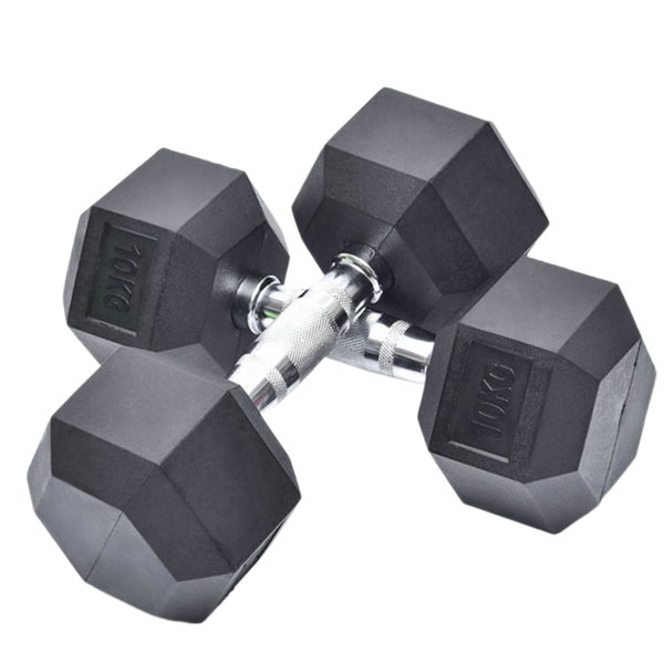 MUSKETEERS Premium Rubber Hex Dumbbells with Chrome Handle Pair