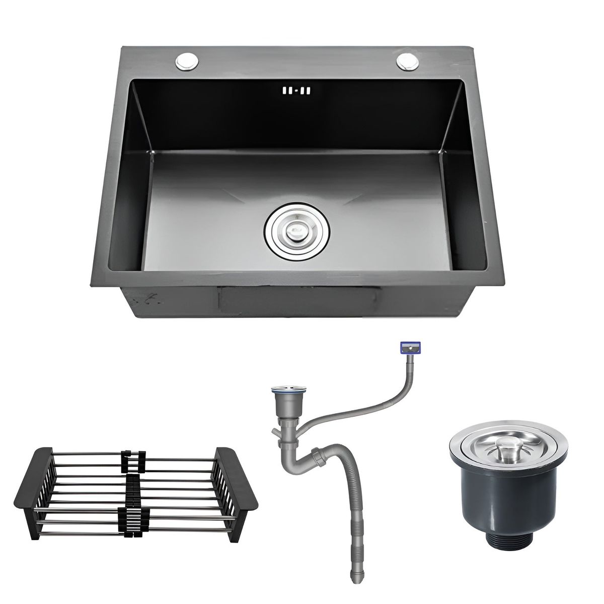 Stainless Steel Single Bowl Kitchen Sink with Basket and Hose - Black
