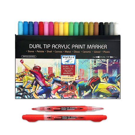 20 Dual Tip Acrylic Paint Marker Pens Premium Quality Arts Crafts BlueBird Image
