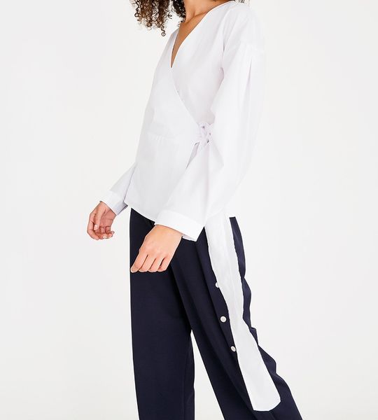 Volume Sleeve Wrap Blouse White