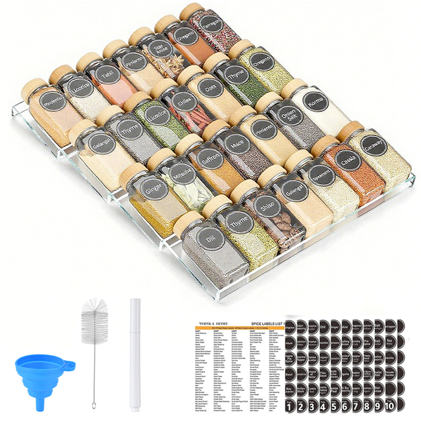 Topika - Spice Rack Organiser Drawer,Spice Jars for Cabinet Set with Labels