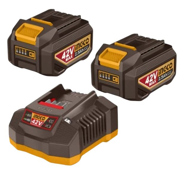 Ingco - 2 x 2.5Ah Batteries (42V) and Charger Kit for P42M Series Only