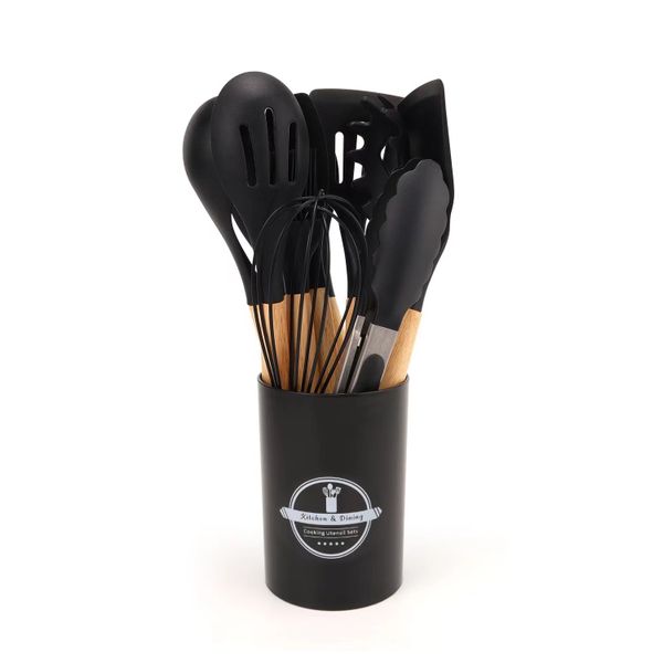 Black 12 Kitchen Utensil Set - Non-Stick Silicone Kitchenware