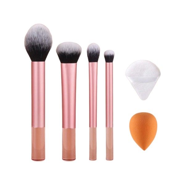 6-Piece Makeup Brush Set With Orange Beauty Sponges - Pink