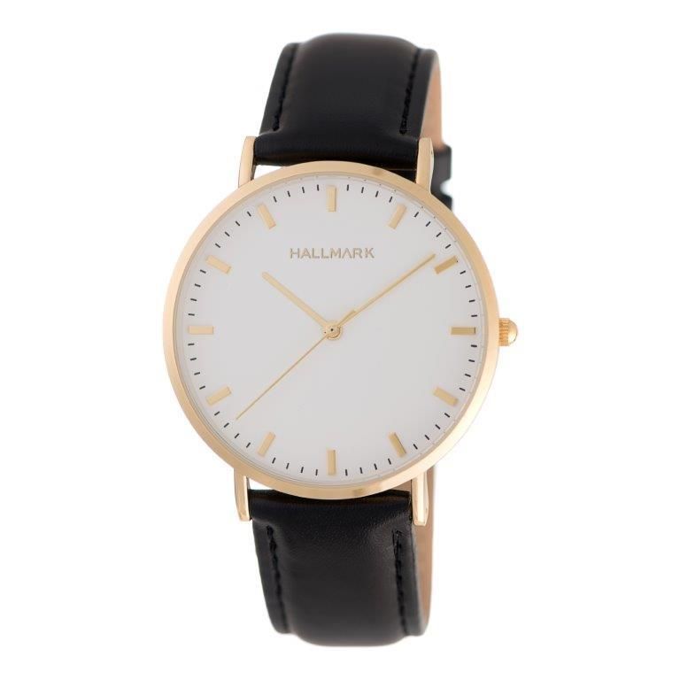 Hallmark Gents Leather Black Strap White Dial Watch HL2038B Buy