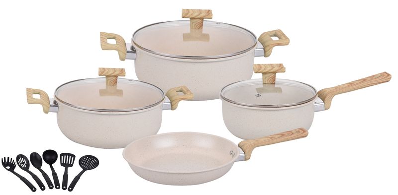Hotchef 13 Piece Non-Stick Cookware Set Beige