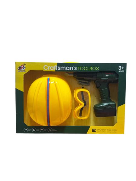 Kids Craftsman Play Set - Toy Drill, Safety Helmet &amp; Goggles