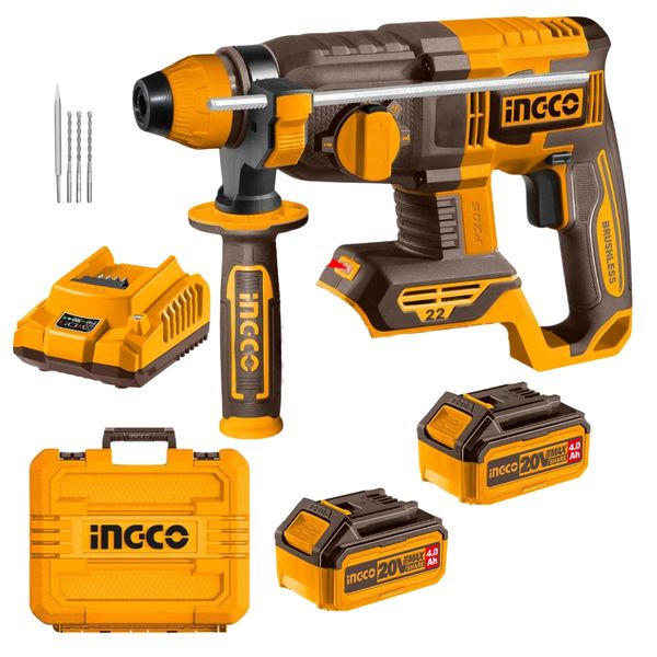 Ingco - Cordless Rotary Hammer Drill (22mm) with 2x4Ah Batteries &amp; Charger