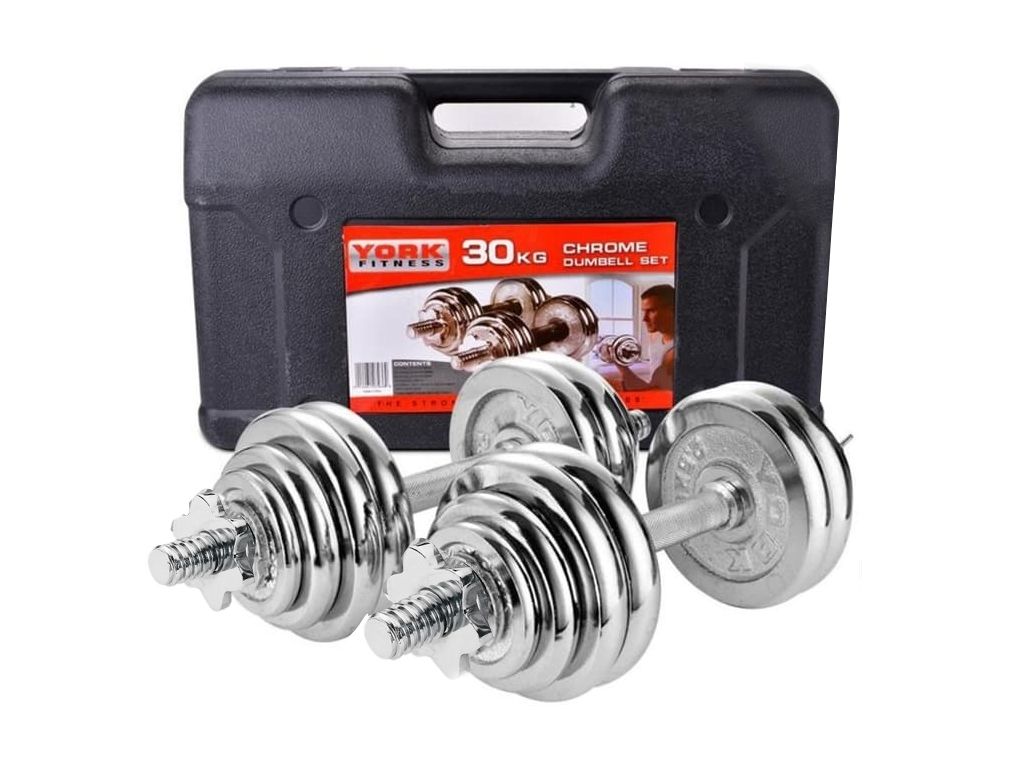 30KG Adjustable Dumbbells Round Chrome Iron Set With Case Buy Online