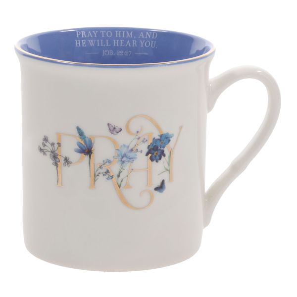 Mug with Blue Interior - Pray, Butterflies
