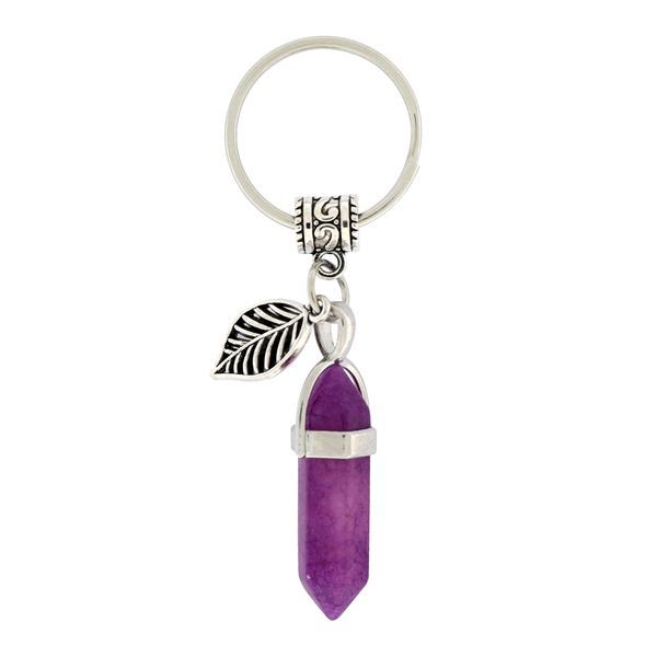 Unique Hexagon Prism Crystal Quartz Chakra Stone Pendant Keychain w/Charm