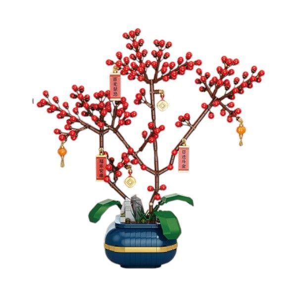 855 Pieces Red Berry Winter Bonsai Building Blocks Set - Red