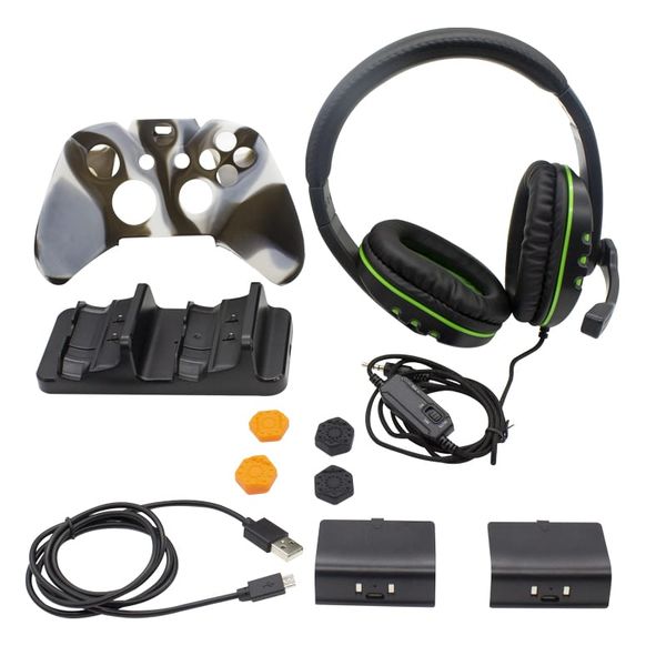 Sparkfox Xbox One Bundle Headset, Controller Covers, Charge Dock &amp; Battery
